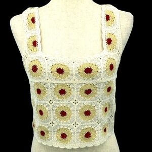 Rebellion Womens Crochet Top S Granny Square Y2K Festival Sunflower Boho Cottage